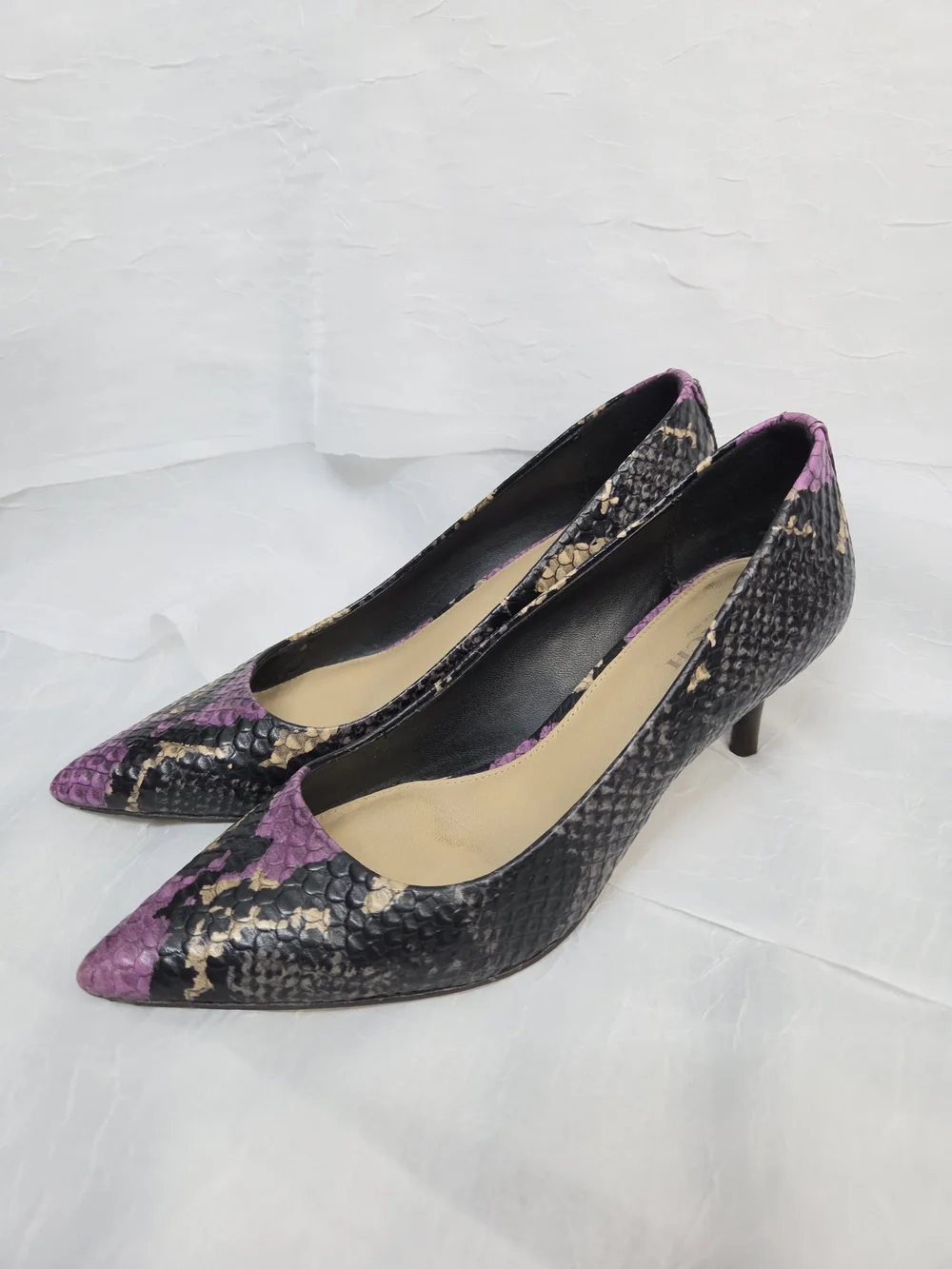 Coach Lacey Python Embossed Leather Purple + Black Snakeskin Pointed Toe Size 7B